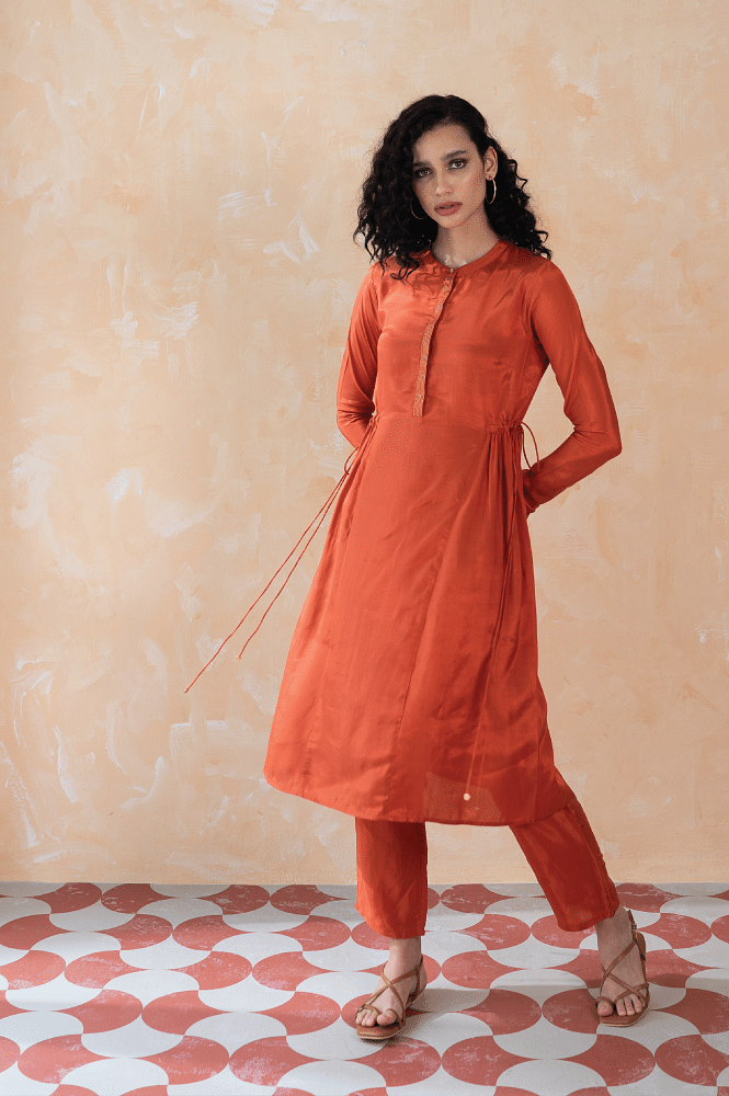 Designer Orange Color Floral Printed Cotton Kurti for Casual Wear